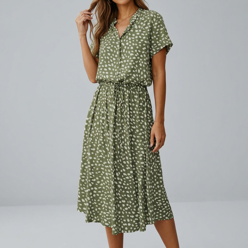 Women’s Short Sleeve Printed Dress with Waist Tie