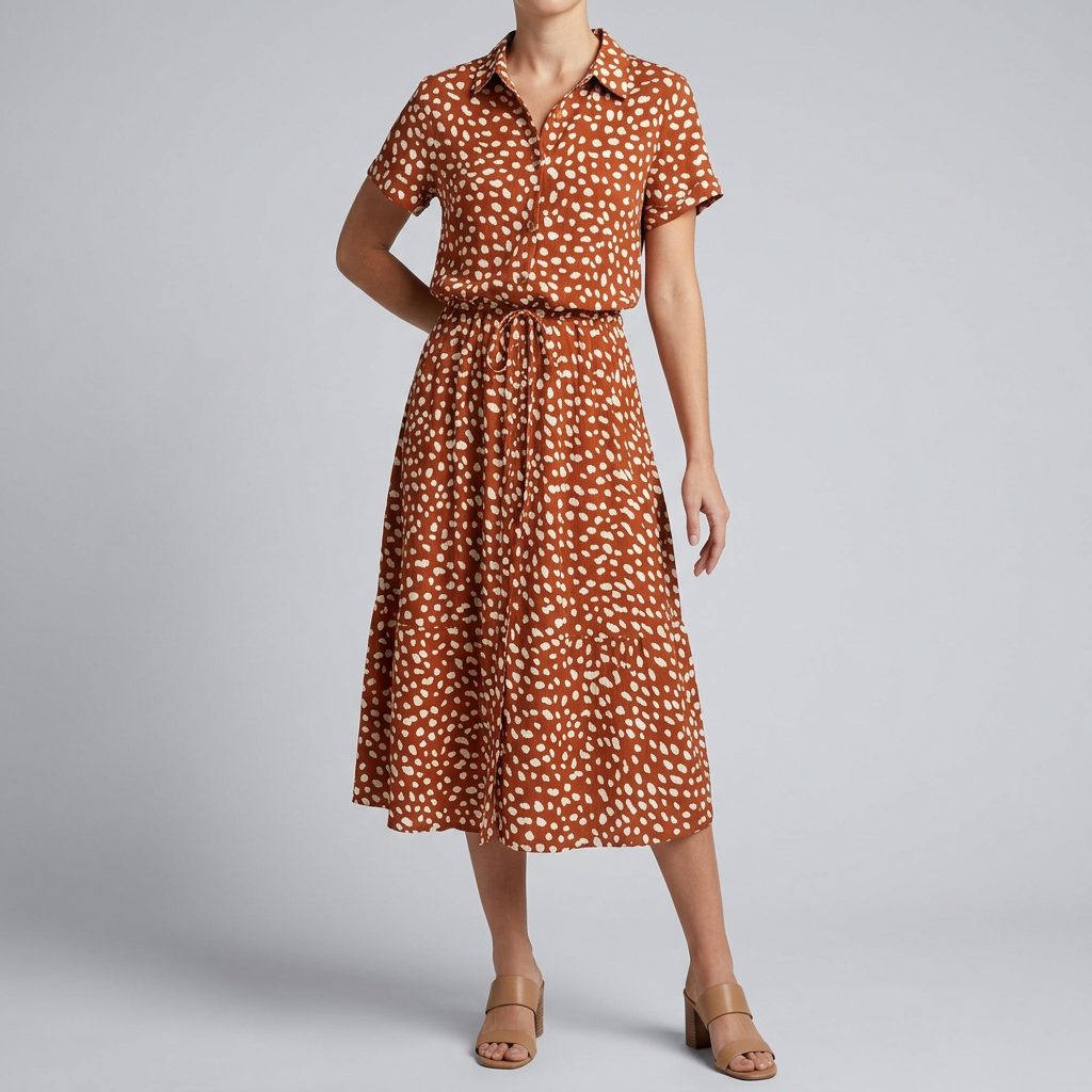 Women’s Short Sleeve Printed Dress with Waist Tie