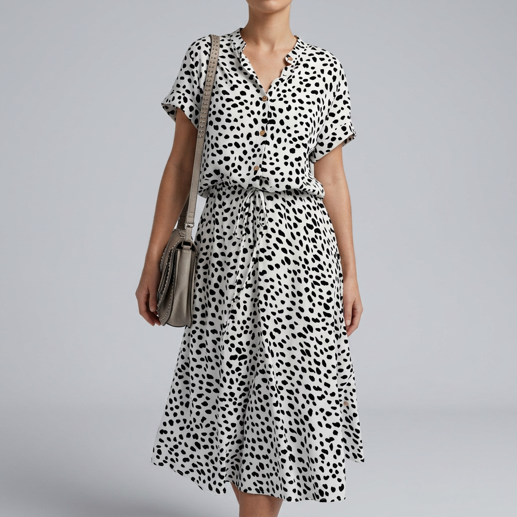 Women’s Short Sleeve Printed Dress with Waist Tie