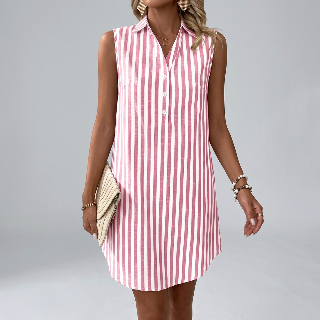 Women’s Sleeveless Striped Button Front Shirt Dress