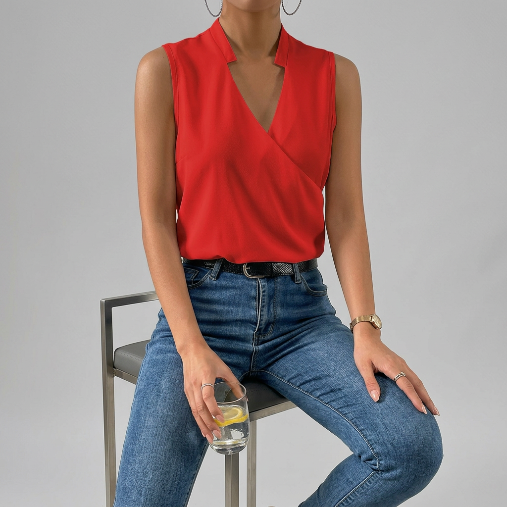 Women’s Sleeveless Wrap V-Neck Summer Top