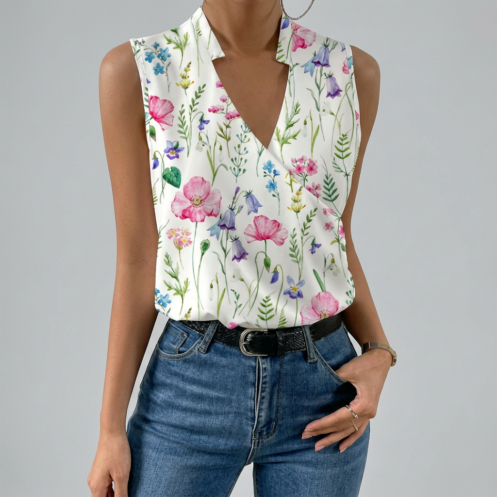Women’s Sleeveless Wrap V-Neck Summer Top