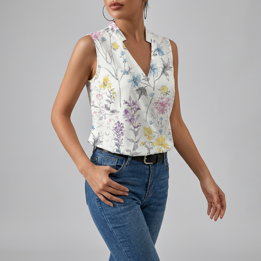 Women’s Sleeveless Wrap V-Neck Summer Top