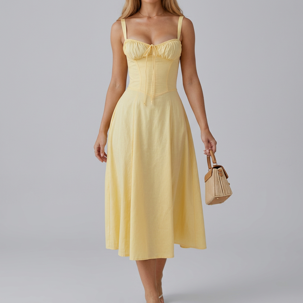 Women’s Strap Midi Dress with Fitted Bodice