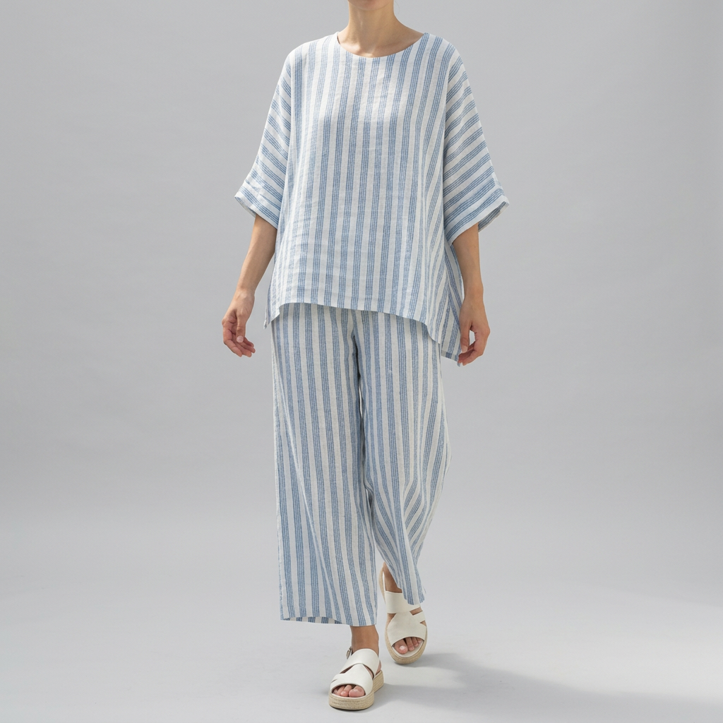 Women’s Two-Piece Striped Top and Wide-Leg Pants Set