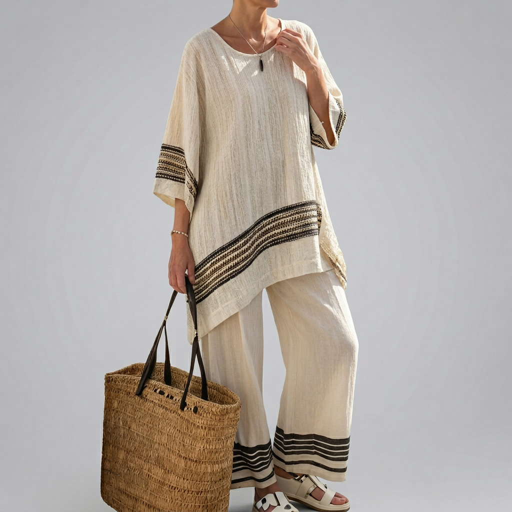 Women’s Two-Piece Striped Top and Wide-Leg Pants Set