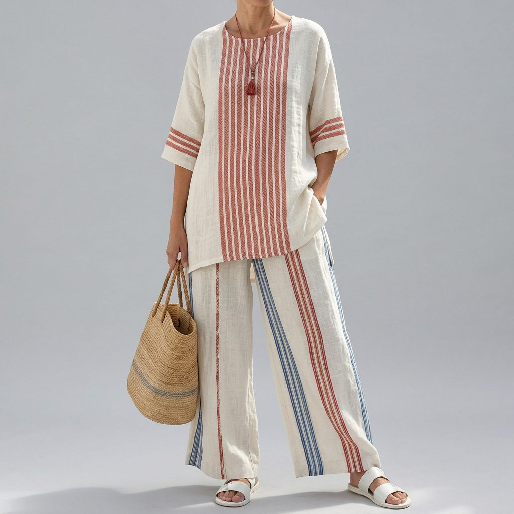 Women’s Two-Piece Striped Top and Wide-Leg Pants Set