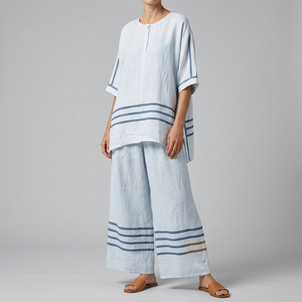 Women’s Two-Piece Striped Top and Wide-Leg Pants Set