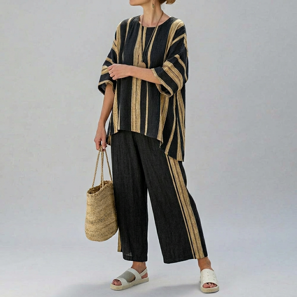 Women’s Two-Piece Striped Top and Wide-Leg Pants Set