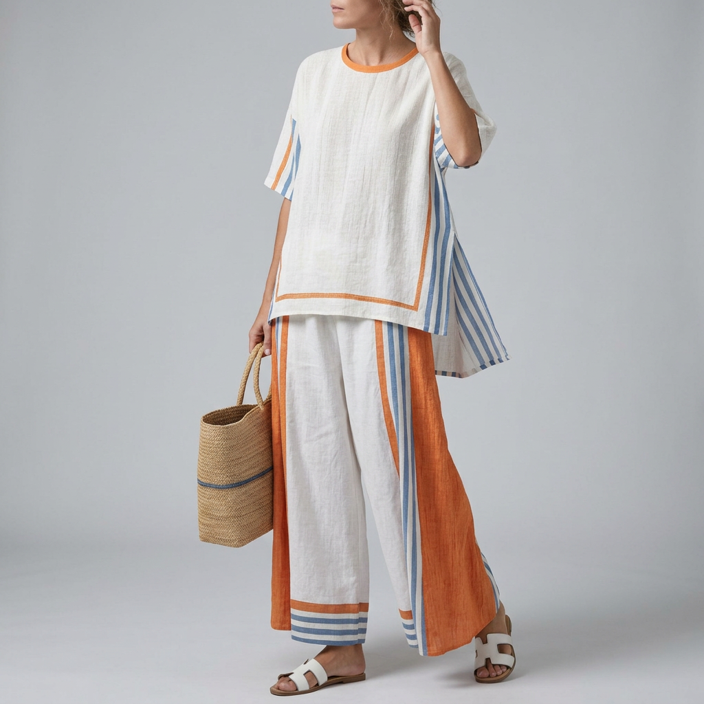 Women’s Two-Piece Striped Top and Wide-Leg Pants Set