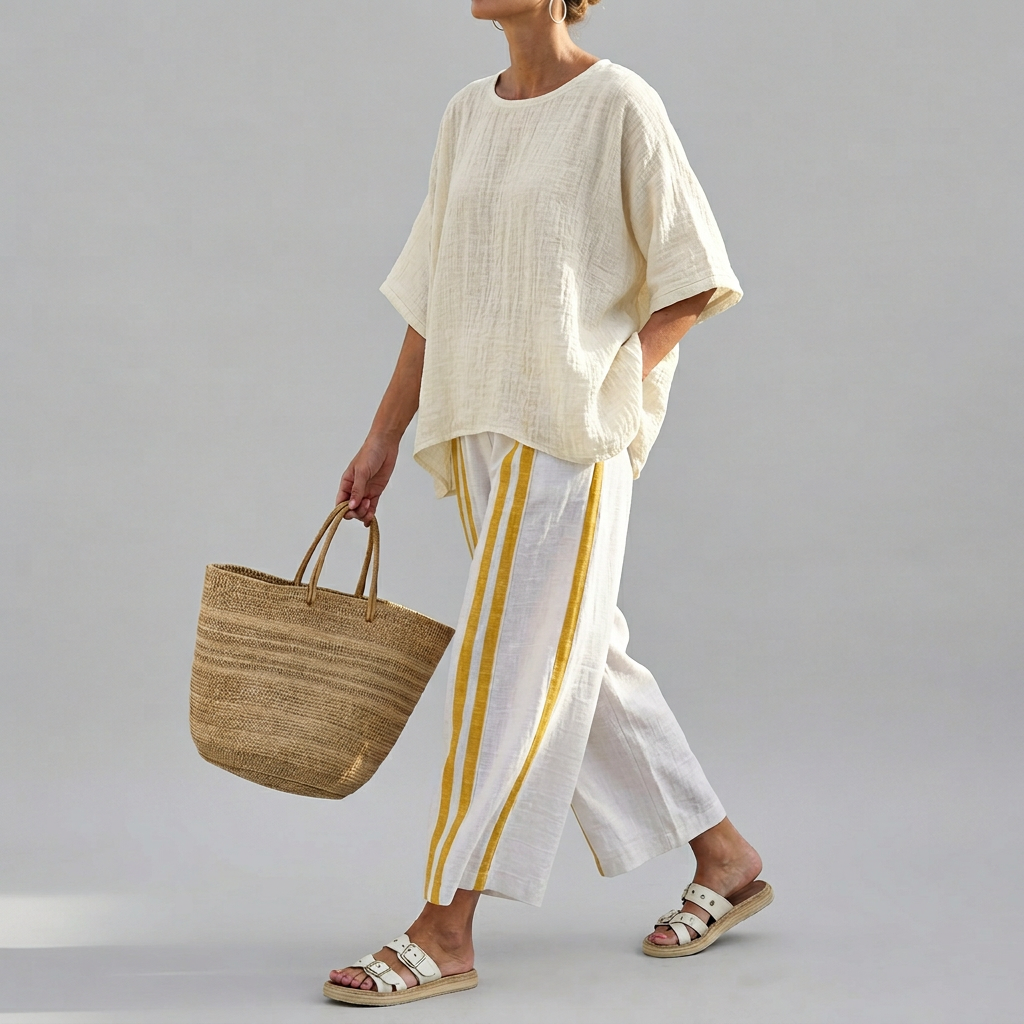 Women’s Two-Piece Striped Top and Wide-Leg Pants Set