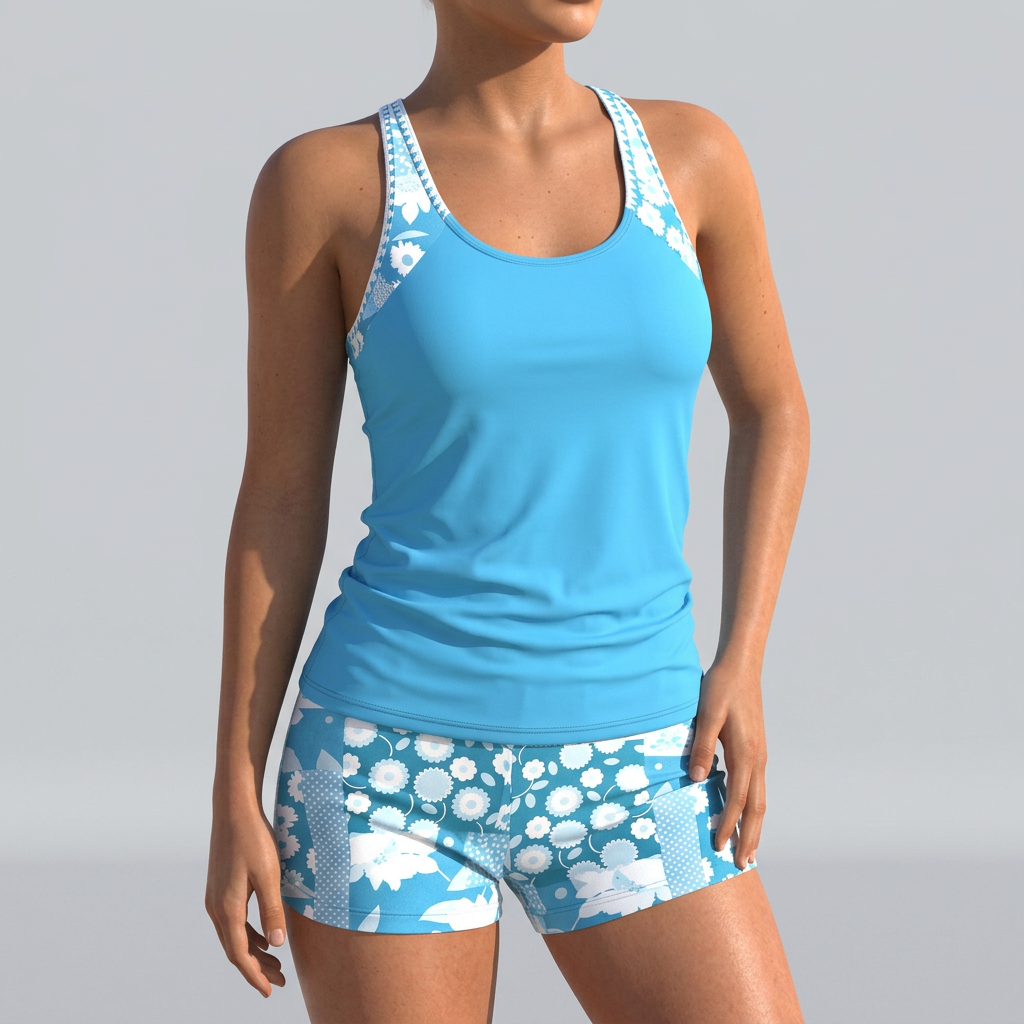 Women’s Two-Piece Swim Set with Printed Shorts