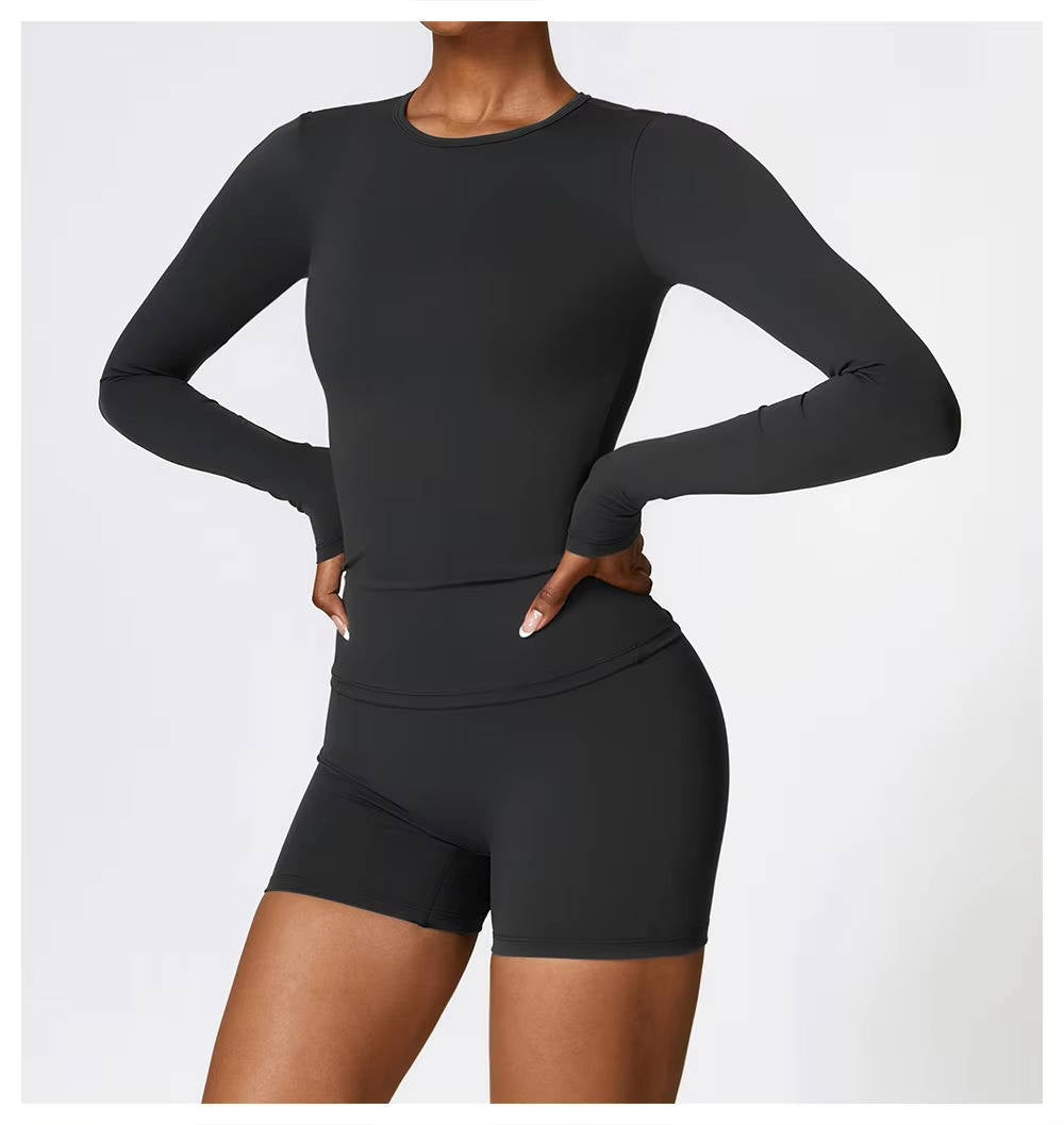 Women’s Two Piece Set with Long Sleeve Top and Shorts