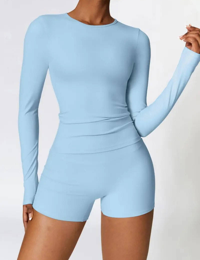 Women’s Two Piece Set with Long Sleeve Top and Shorts