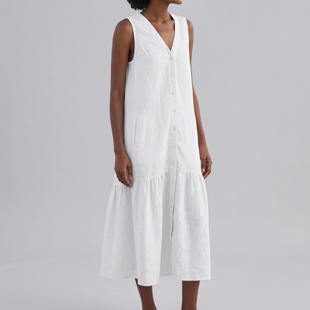Women’s V-Neck Button Front Midi Dress