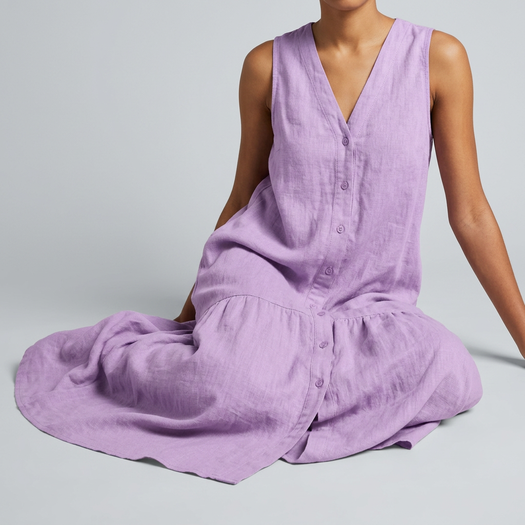 Women’s V-Neck Button Front Midi Dress