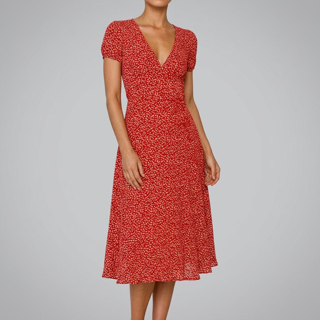 Women’s V-Neck Short Sleeve Printed Dress
