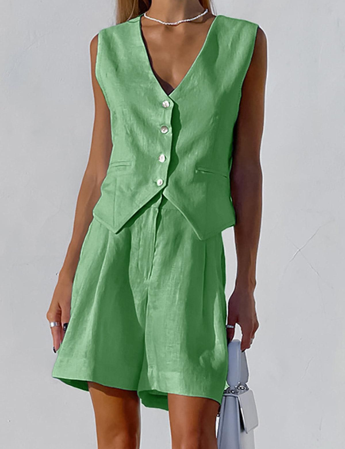 Women’s Vest and Shorts Set with Button Front