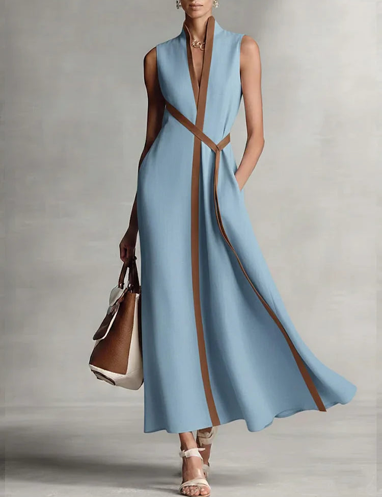 Women's Loose Sleeveless Cotton Linen Midi Formal Dress High Neck Summer Beach Vacation Work Everyday – Aurora