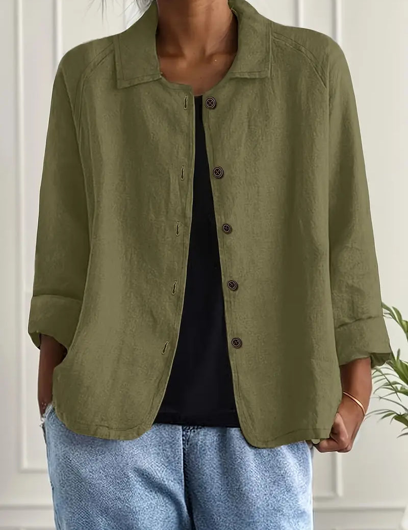Women's Classic Cotton Light Blazer Jacket Button-Up Relaxed Fit Collared Casual Work Office Smart Casual Transitional Everyday Layering – Sofia