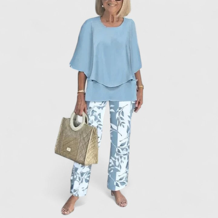 Women's Sophisticated Two-Piece Set Relaxed Blouse Wide-Leg Pants Casual Elegant Everyday – Martha