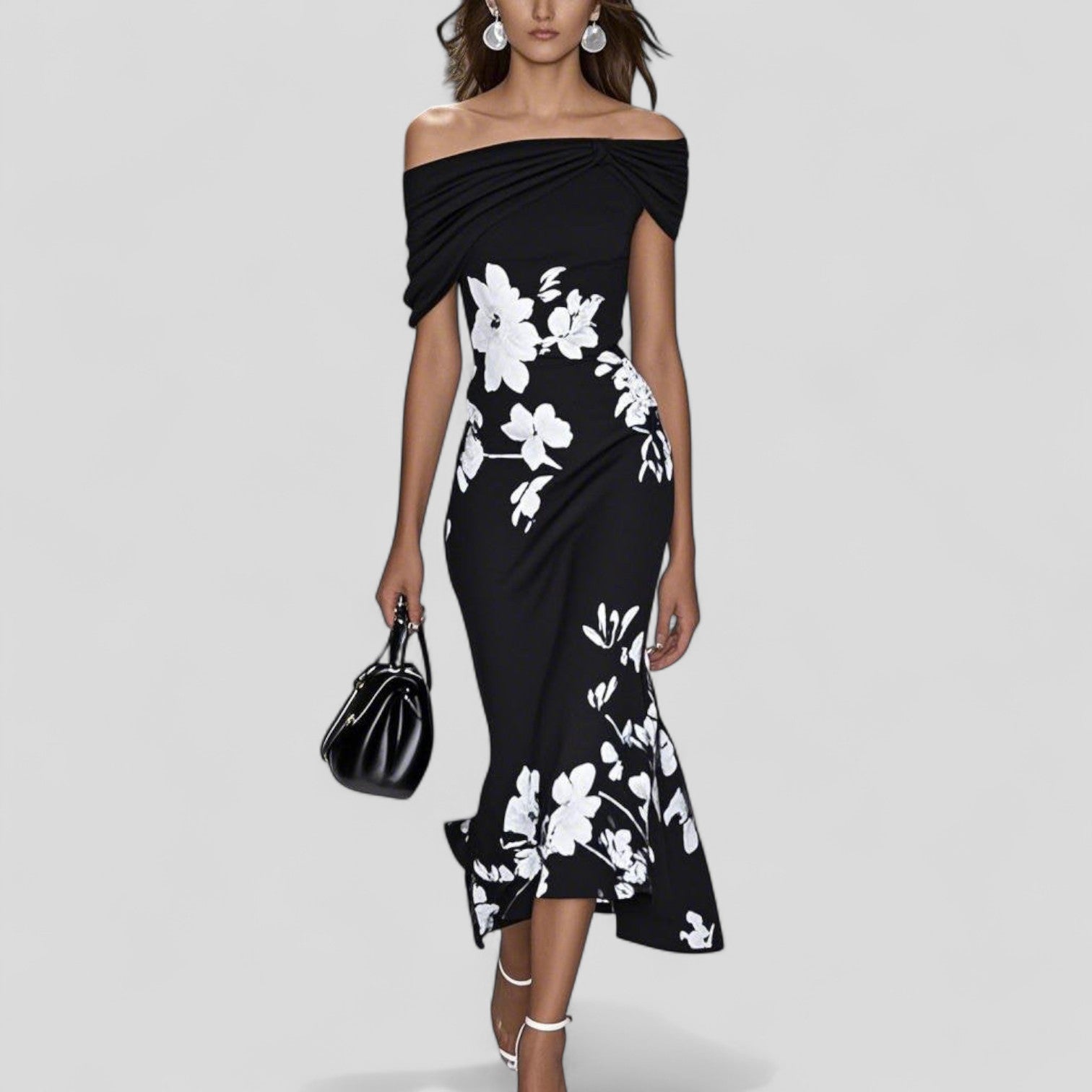 Women's Elegant Floral Midi Dress Off-Shoulder Casual Formal Wedding Guest Chic – Isabrunel