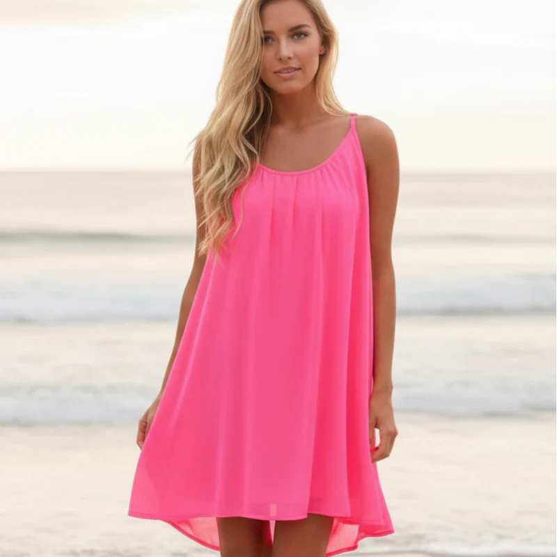 Women's Boho Sleeveless Beach Cover Up Mini Dress Spaghetti Strap See-Through Crochet Back Casual Summer Dress