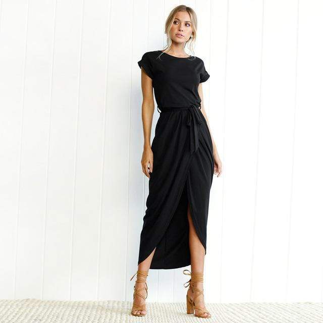 Women's Boho Split Midi Dress Square Neck Short Sleeve Layered Slit Summer Party Dress – Multicolor