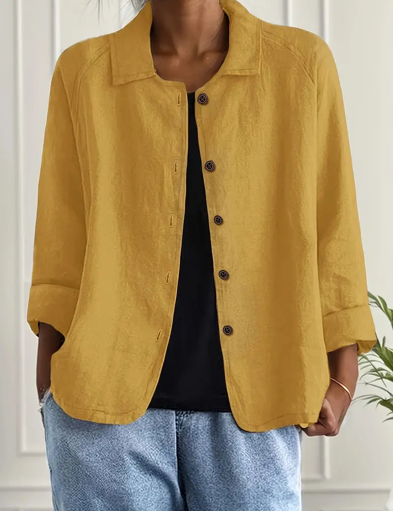 Women's Classic Cotton Light Blazer Jacket Button-Up Relaxed Fit Collared Casual Work Office Smart Casual Transitional Everyday Layering – Sofia