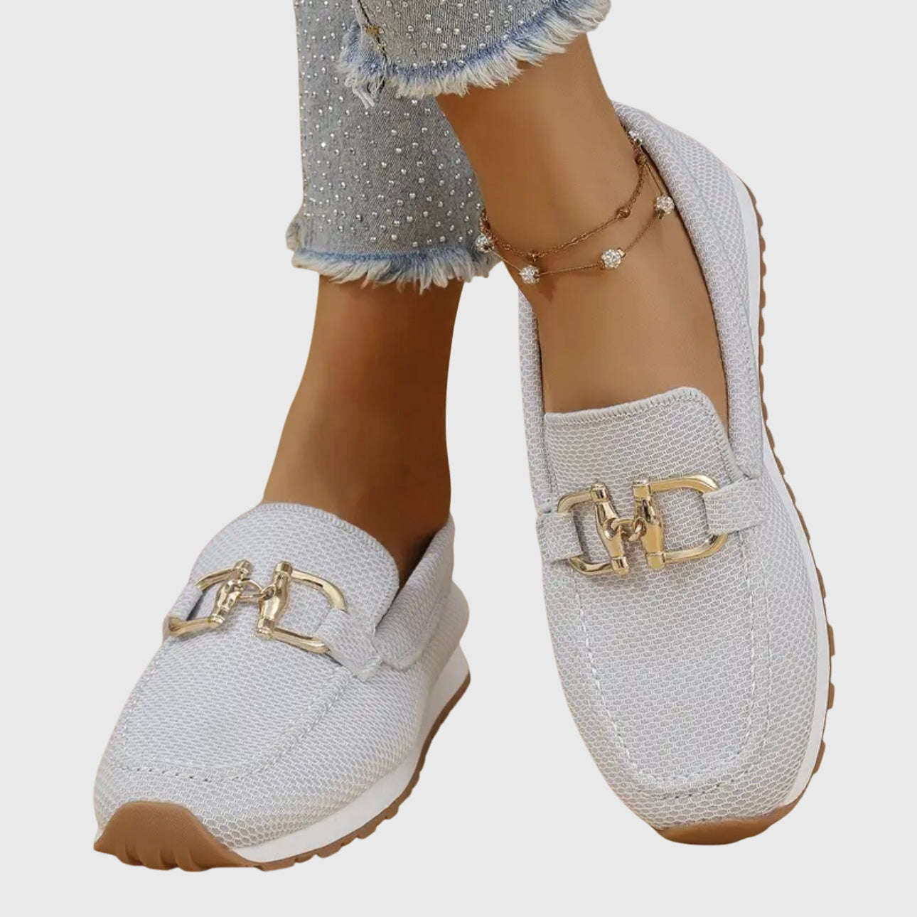 Women's Orthopedic Breathable Loafers Gold Horsebit Detail Lightweight Slip-On – Susana