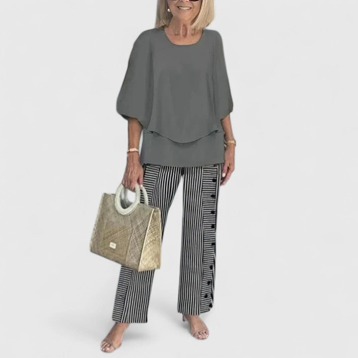 Women's Sophisticated Two-Piece Set Relaxed Blouse Wide-Leg Pants Casual Elegant Everyday – Martha