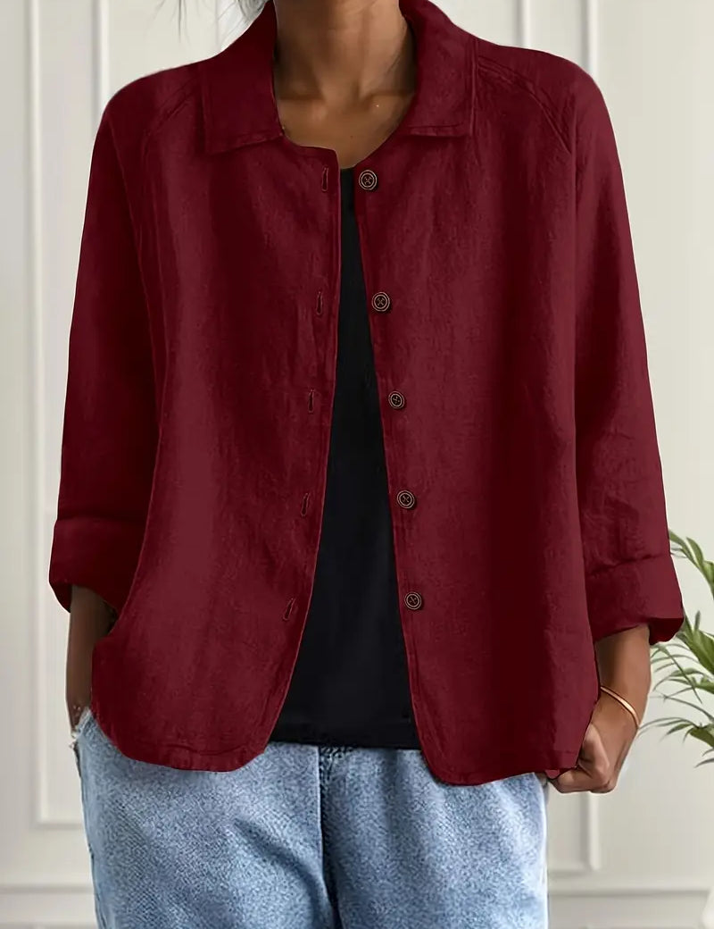 Women's Classic Cotton Light Blazer Jacket Button-Up Relaxed Fit Collared Casual Work Office Smart Casual Transitional Everyday Layering – Sofia