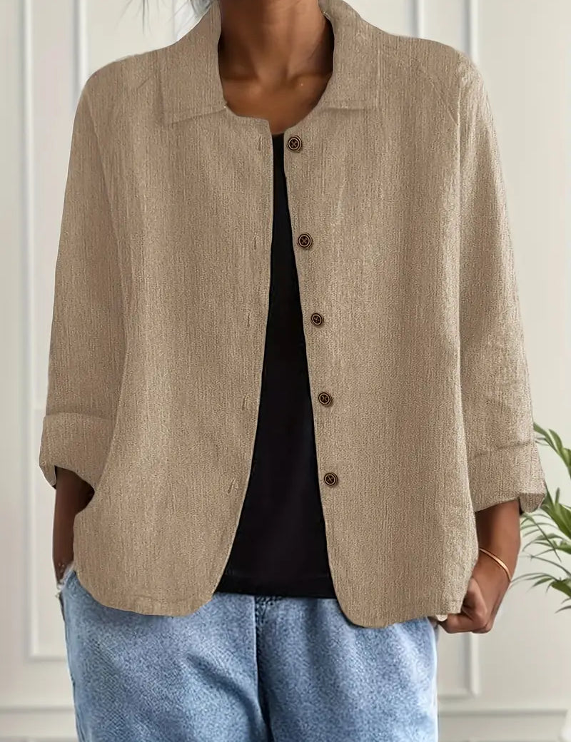 Women's Classic Cotton Light Blazer Jacket Button-Up Relaxed Fit Collared Casual Work Office Smart Casual Transitional Everyday Layering – Sofia