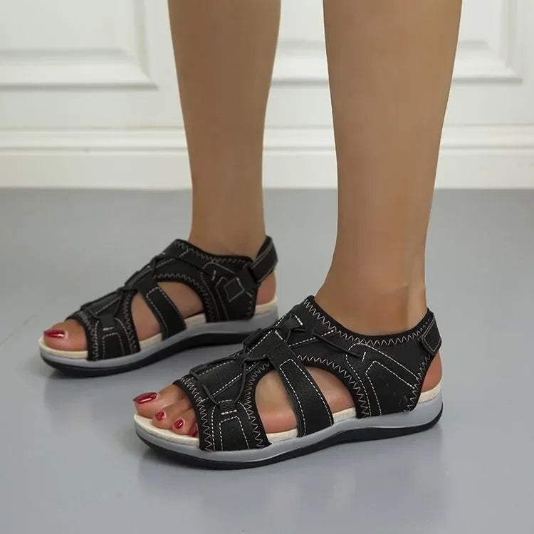 Women's Open Toe Sandals Adjustable Strap Cushioned Sole Summer Walking Casual