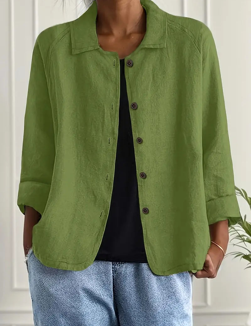 Women's Classic Cotton Light Blazer Jacket Button-Up Relaxed Fit Collared Casual Work Office Smart Casual Transitional Everyday Layering – Sofia