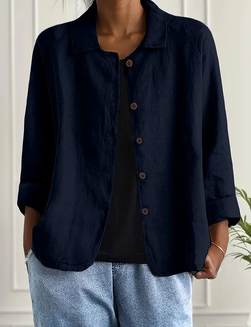 Women's Classic Cotton Light Blazer Jacket Button-Up Relaxed Fit Collared Casual Work Office Smart Casual Transitional Everyday Layering – Sofia
