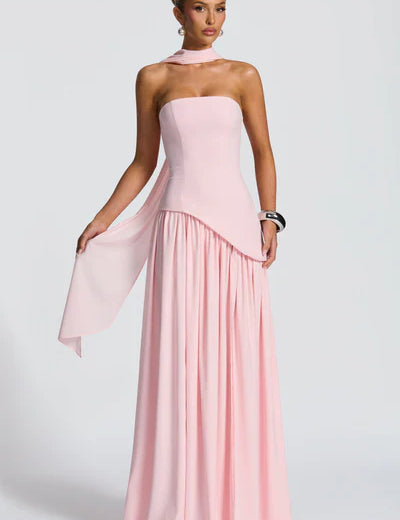 Women's Strapless Fitted Long Dress Side Slit Sleek Elegant Formal Wedding Guest Evening Party Gown – Ivory White