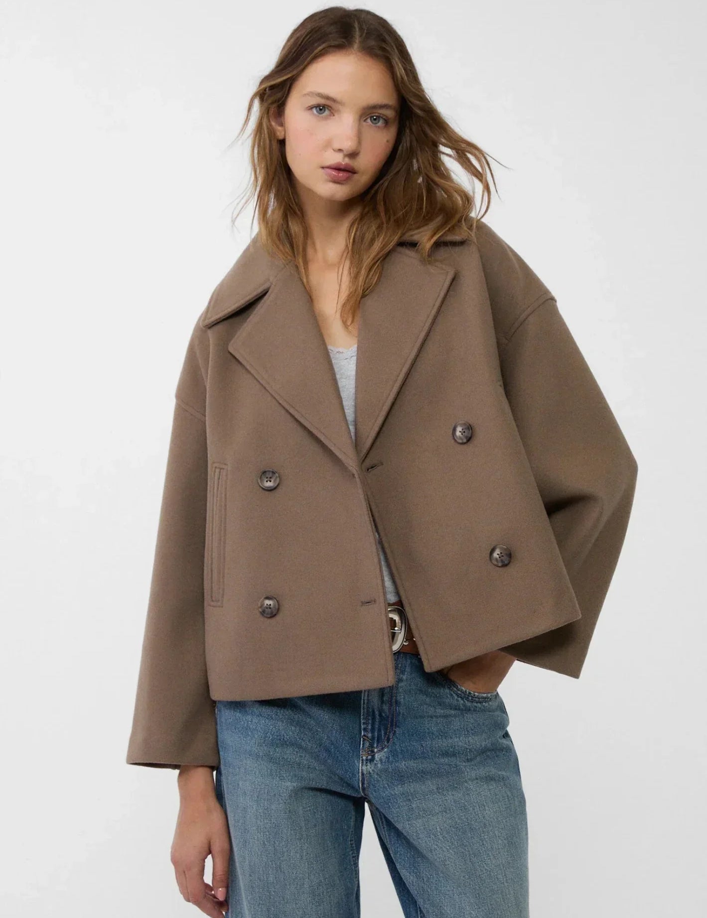 Women's Short Double-Breasted Jacket Lapel Collar Button Placket Casual Chic Cropped Coat – Heidi