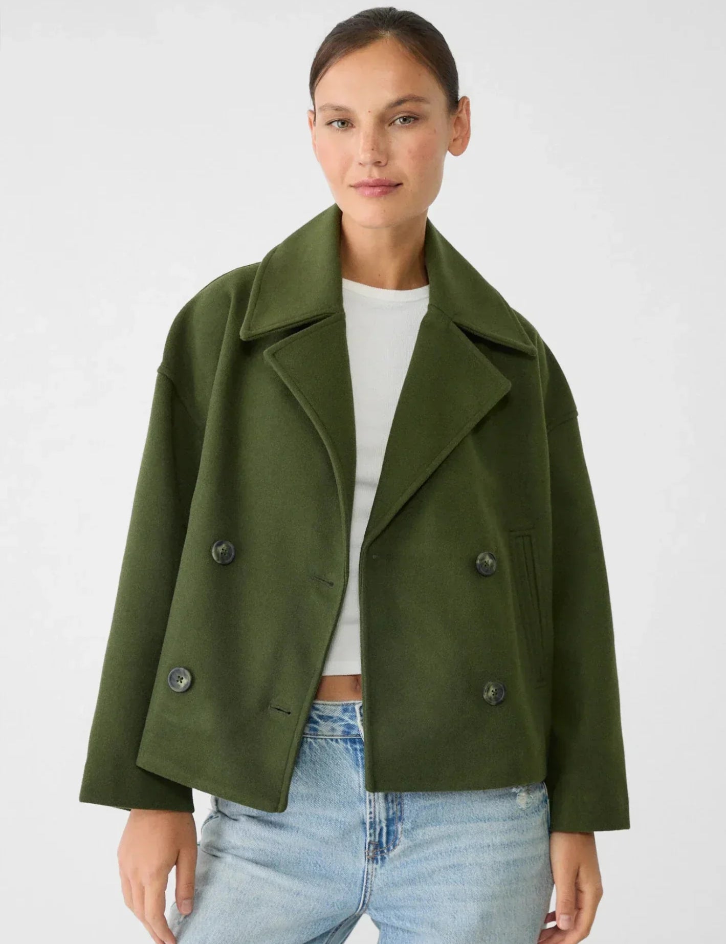 Women's Short Double-Breasted Jacket Lapel Collar Button Placket Casual Chic Cropped Coat – Heidi