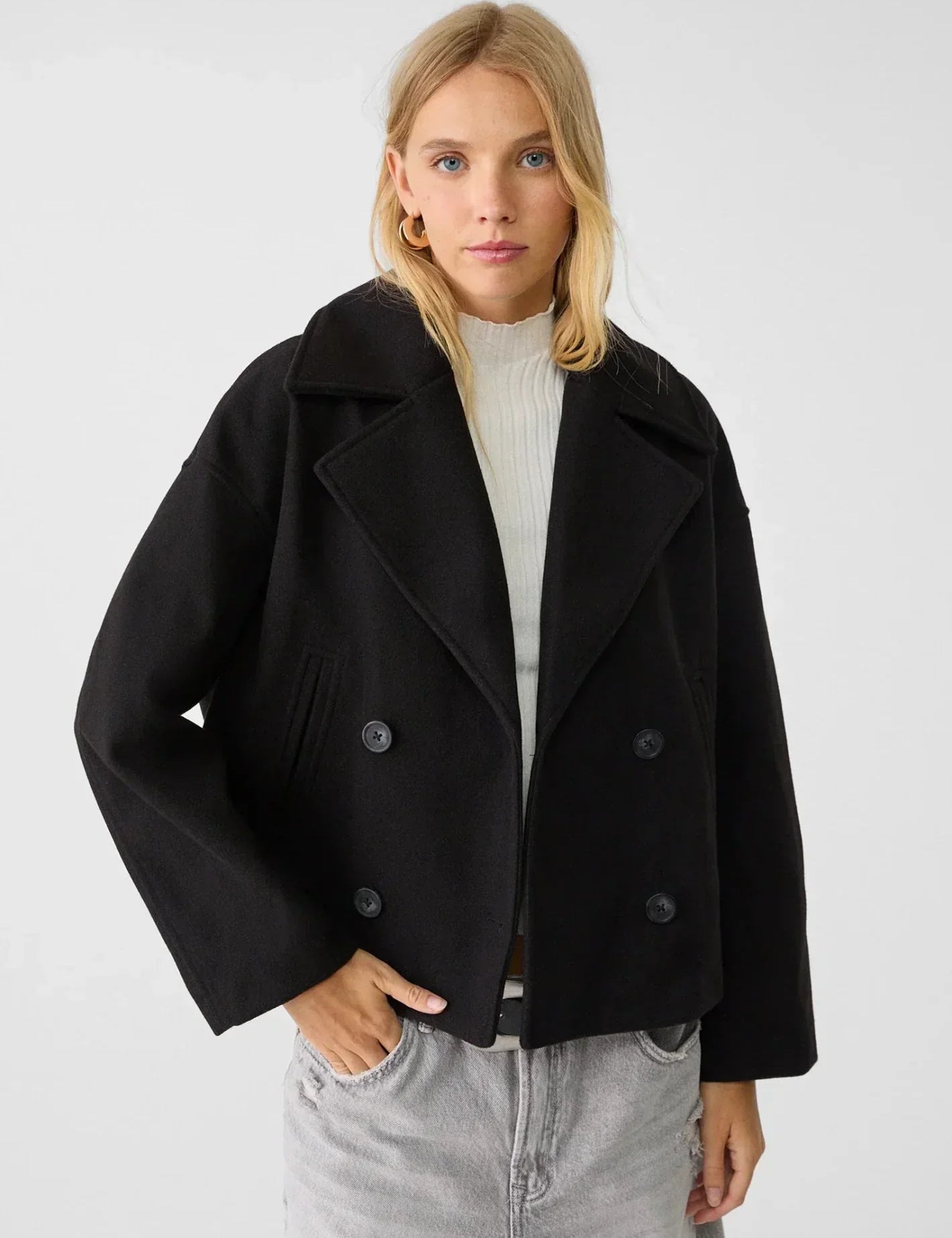 Women's Short Double-Breasted Jacket Lapel Collar Button Placket Casual Chic Cropped Coat – Heidi