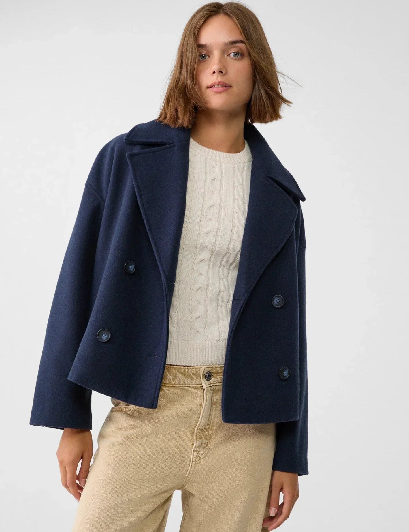 Women's Short Double-Breasted Jacket Lapel Collar Button Placket Casual Chic Cropped Coat – Heidi