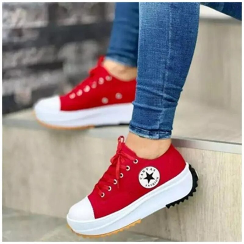 Women's Platform Canvas Sneakers Orthopedic Lace-Up Casual Everyday Streetwear Walking Comfort Trendy – Heidi Multicolor