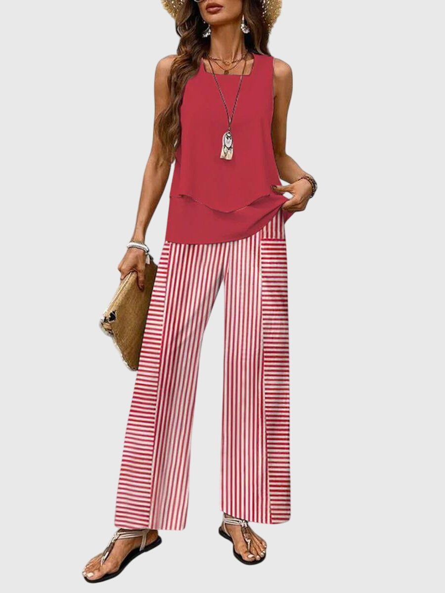 Women's 2-Piece Summer Set Square Neck Tank Top Wide-Leg Floral Pants Vacation Beach Outfit - Victrafia
