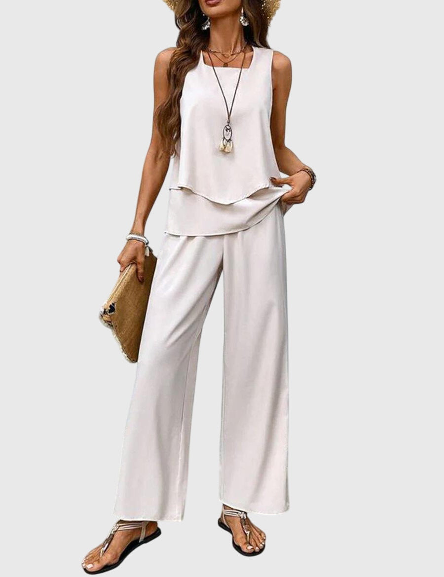 Women's 2-Piece Summer Set Square Neck Tank Top Wide-Leg Floral Pants Vacation Beach Outfit - Victrafia