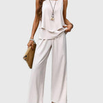 Women's 2-Piece Summer Set Square Neck Tank Top Wide-Leg Floral Pants Vacation Beach Outfit - Victrafia