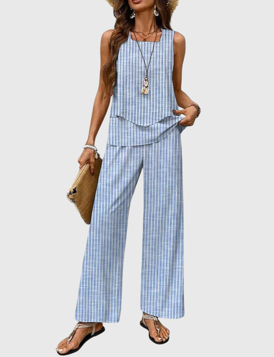 Women's 2-Piece Summer Set Square Neck Tank Top Wide-Leg Floral Pants Vacation Beach Outfit - Victrafia