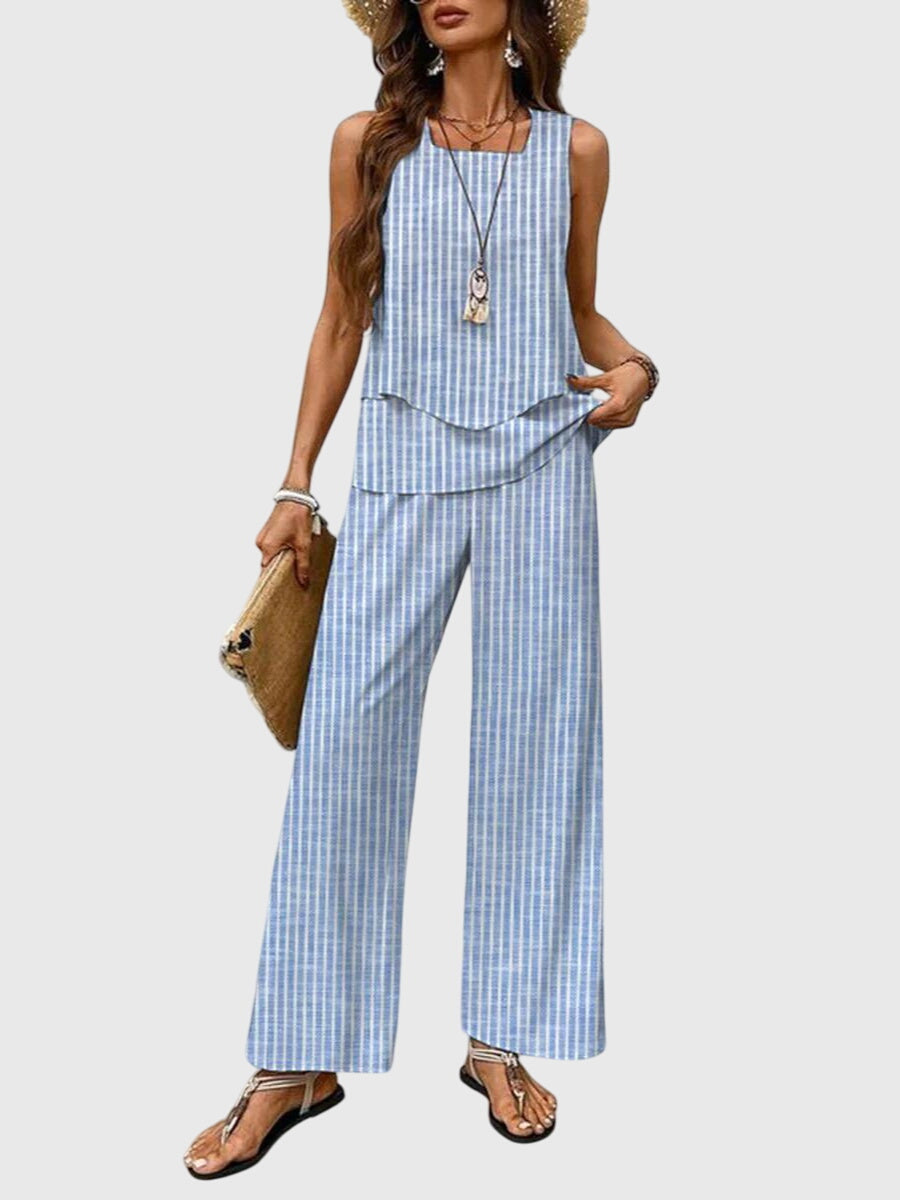 Women's 2-Piece Summer Set Square Neck Tank Top Wide-Leg Floral Pants Vacation Beach Outfit - Victrafia