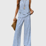 Women's 2-Piece Summer Set Square Neck Tank Top Wide-Leg Floral Pants Vacation Beach Outfit - Victrafia