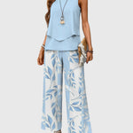 Women's 2-Piece Summer Set Square Neck Tank Top Wide-Leg Floral Pants Vacation Beach Outfit - Victrafia