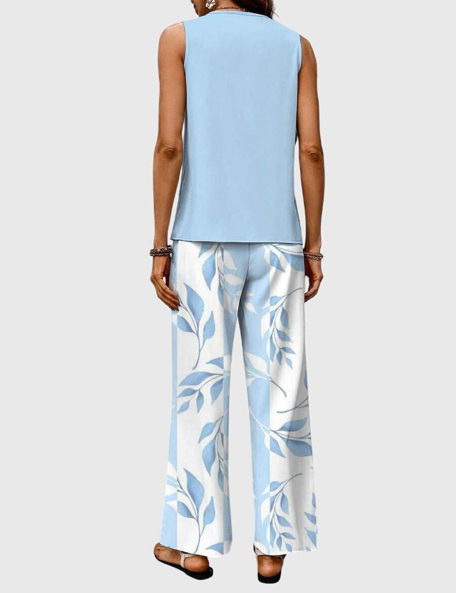Women's 2-Piece Wide Leg Pants Set Sleeveless Top Summer Vacation Outfit - Victrafia